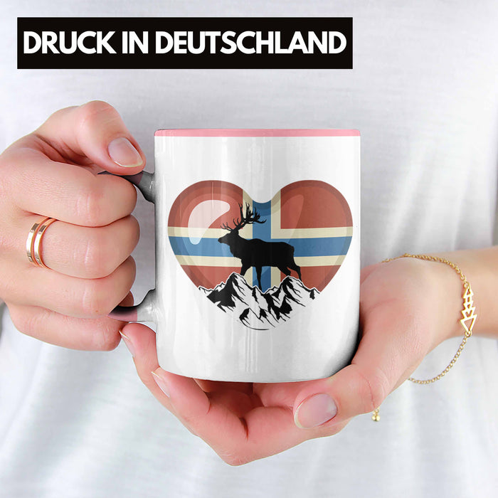Norwegen Geschenke Tasse Flagge Nordkap Elch Norway Grafik Herz Rosa Trendation