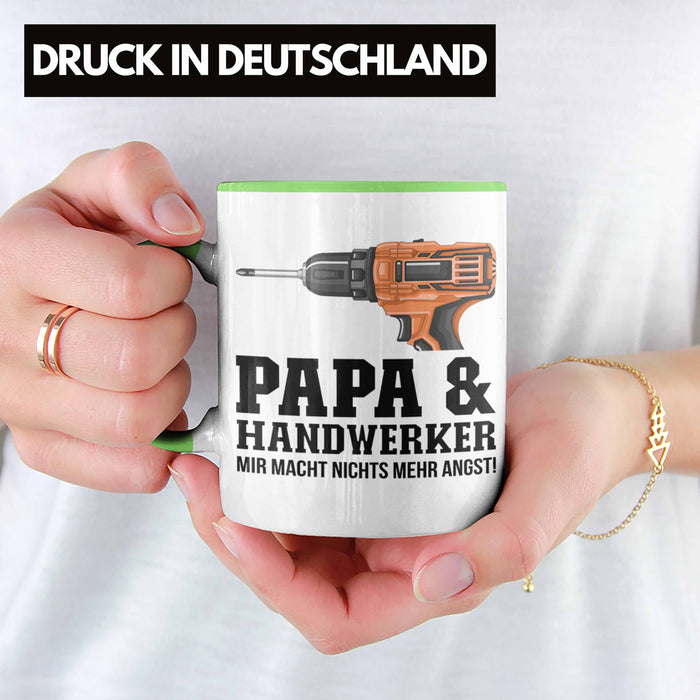 Papa und Handwerker Tasse Geschenkidee Vater für Handwerker Geburtstag Vatertag Spruch Geschenkidee Grün Trendation