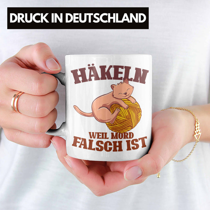 Lustige Strick Häkel-Tasse Geschenk Stricken Häkeln Weiß Trendation