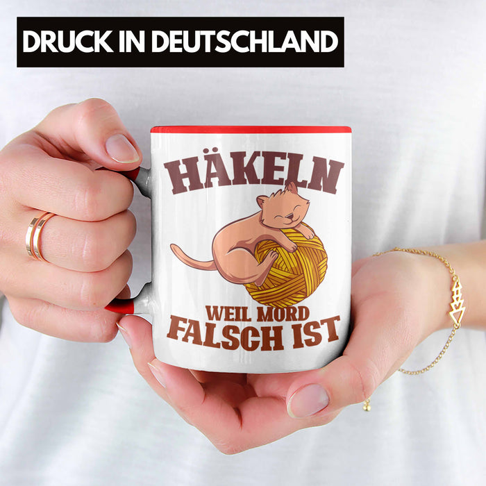 Lustige Strick Häkel-Tasse Geschenk Stricken Häkeln Rot Trendation