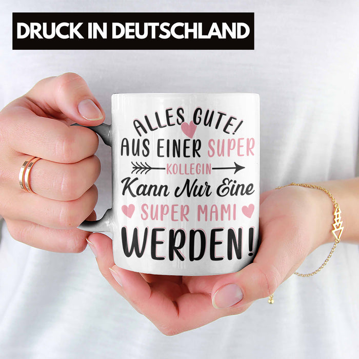 Mutterschutz Abschied Tasse Geschenk Kollegin Abschiedsgeschenk Werdende Mutter Mama Super Mami Weiß Trendation