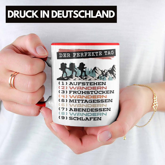 Wandern Tasse Geschenk für Wander-Fans Berge Spruch Der tolle Tag Geschenkidee Lustig Rot Trendation