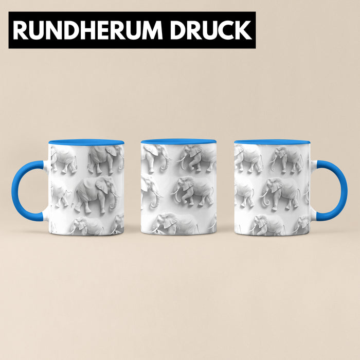 Elefanten 3D Tasse Geschenk Elefanten-Liebhaber Geschenkidee Steine Blau Trendation