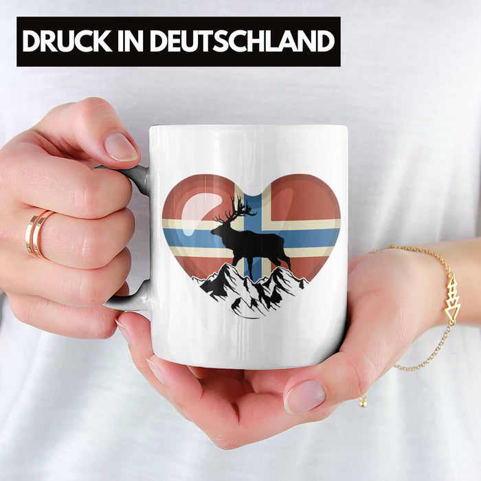 Norwegen Geschenke Tasse Flagge Nordkap Elch Norway Grafik Herz Weiß Trendation