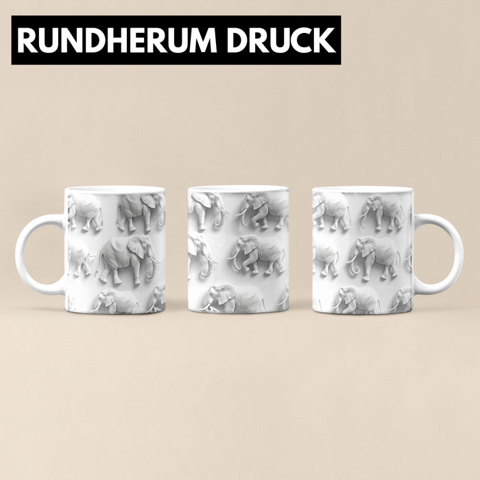 Elefanten 3D Tasse Geschenk Elefanten-Liebhaber Geschenkidee Steine Weiß Trendation