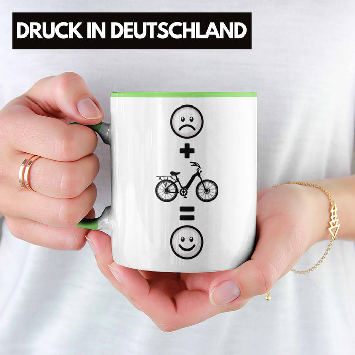 E-bike Tasse Geschenk für E-Bike fahrer Geburtstag Lustige Geschenkidee :( + E-Bike = :) Grün Trendation