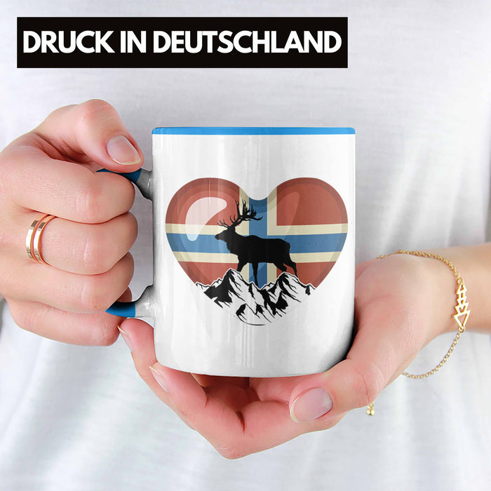 Norwegen Geschenke Tasse Flagge Nordkap Elch Norway Grafik Herz Blau Trendation
