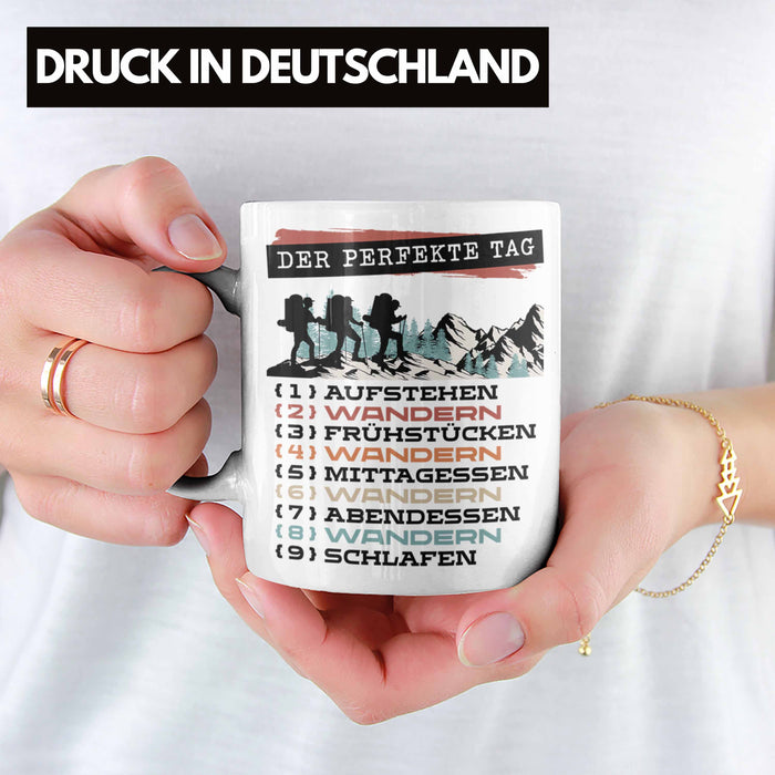 Wandern Tasse Geschenk für Wander-Fans Berge Spruch Der tolle Tag Geschenkidee Lustig Weiß Trendation