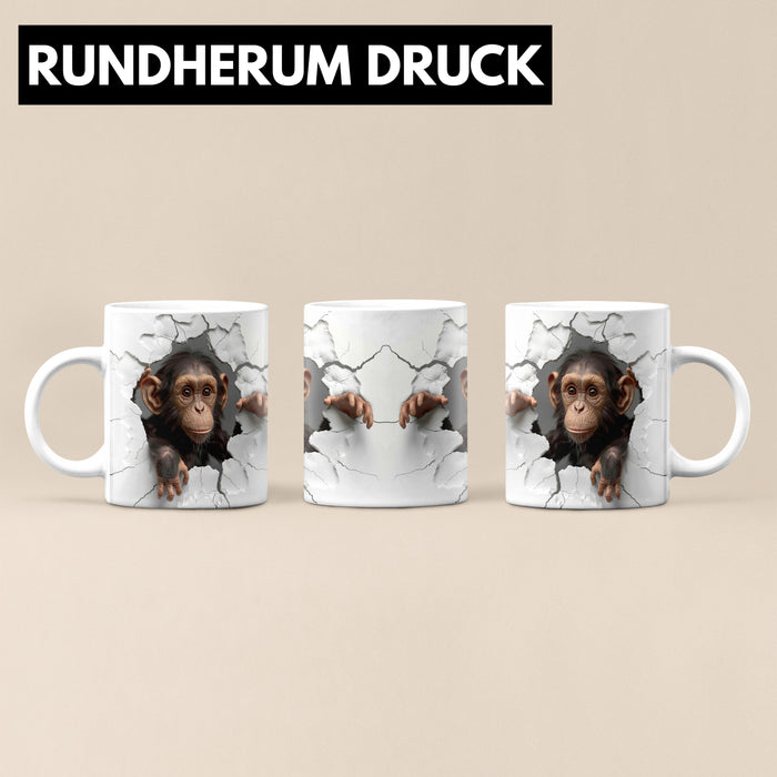 Affen Tasse 3D Chimpansen Kaffee-Becher Geschenkidee Affen-Liebhaber Weiß Trendation