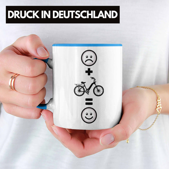 E-bike Tasse Geschenk für E-Bike fahrer Geburtstag Lustige Geschenkidee :( + E-Bike = :) Blau Trendation