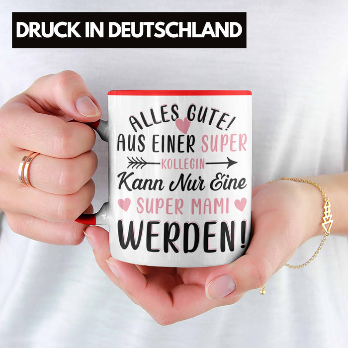 Mutterschutz Abschied Tasse Geschenk Kollegin Abschiedsgeschenk Werdende Mutter Mama Super Mami Rot Trendation