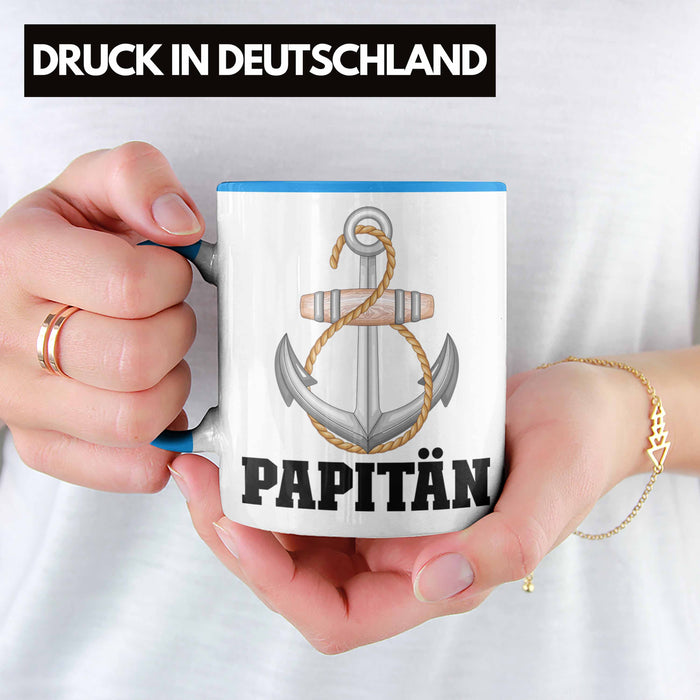Papitän Tasse Geschenk Vater Kapitän Geschenkidee zum Vatertag Papa Boot Blau Trendation