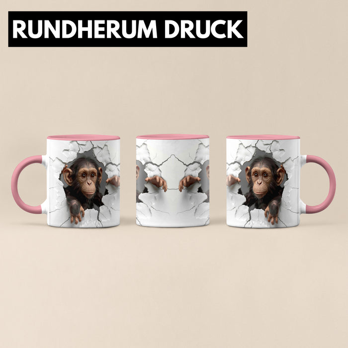 Affen Tasse 3D Chimpansen Kaffee-Becher Geschenkidee Affen-Liebhaber Rosa Trendation