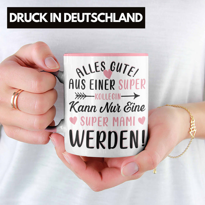 Mutterschutz Abschied Tasse Geschenk Kollegin Abschiedsgeschenk Werdende Mutter Mama Super Mami Rosa Trendation