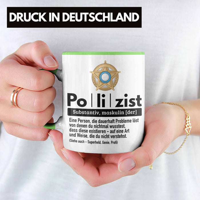 Polizist Tasse Geschenk Lustiger Spruch Definition Bester Polizei Grün Trendation