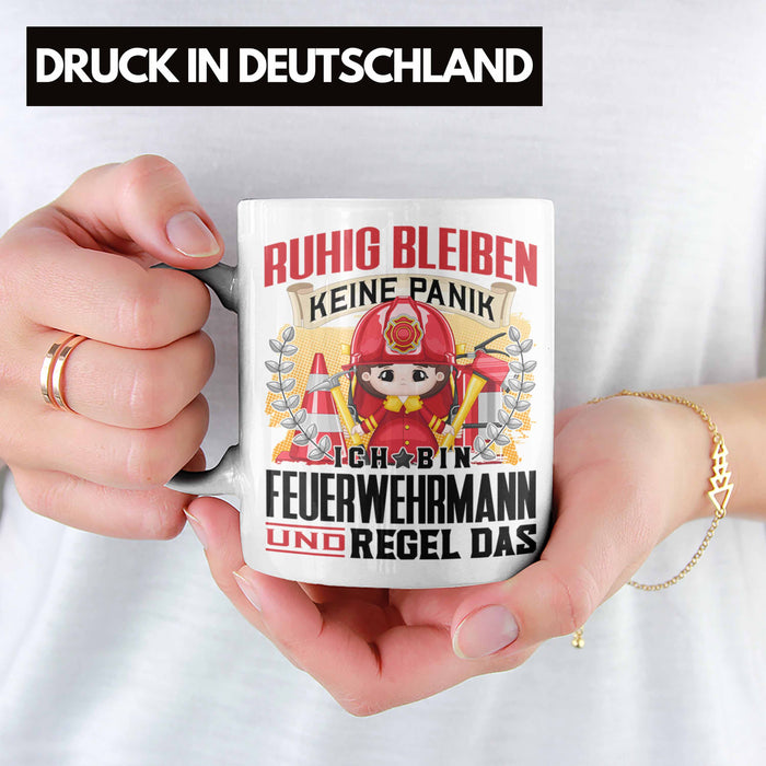 Feuerwehrmann Tasse Geschenk Lustiger Spruch Männer Ruhig Bleiben Feuerwehrmann Geschenkidee Weiß Trendation