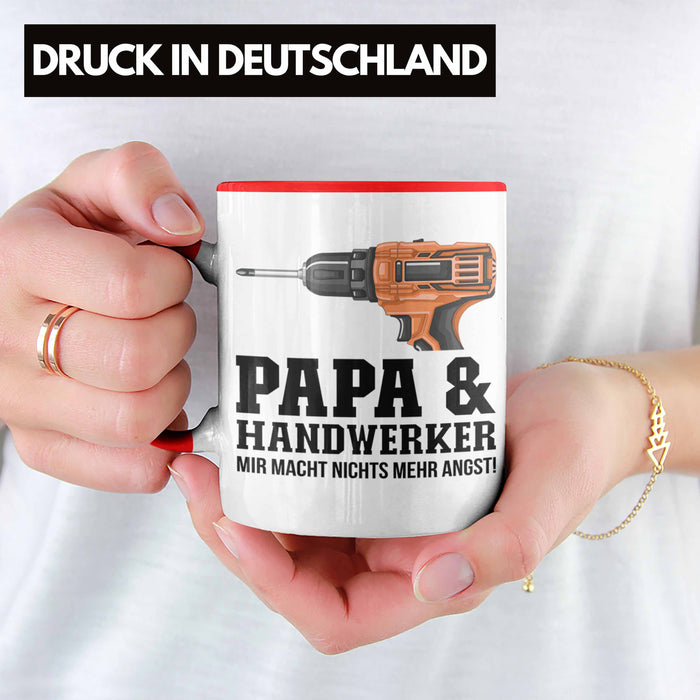 Papa und Handwerker Tasse Geschenkidee Vater für Handwerker Geburtstag Vatertag Spruch Geschenkidee Rot Trendation