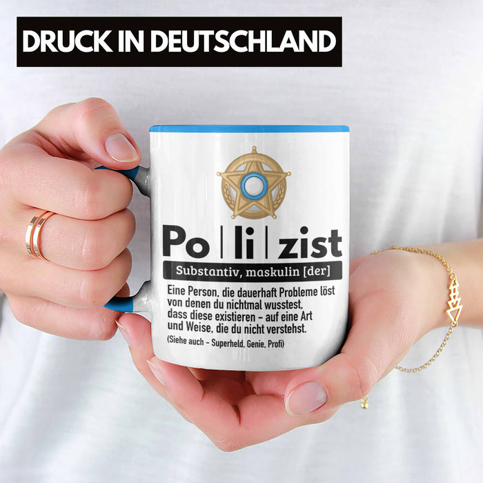 Polizist Tasse Geschenk Lustiger Spruch Definition Bester Polizei Blau Trendation