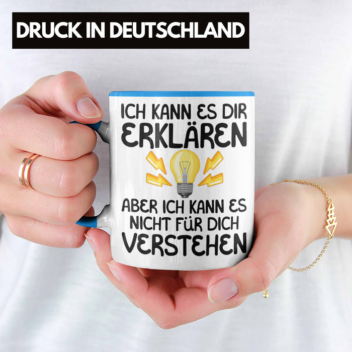 Elektriker Lehrer Geschenk Tasse Lustiger Spruch Geschenkidee für Elektrik Studenten Kaffeetasse Becher Blau Trendation