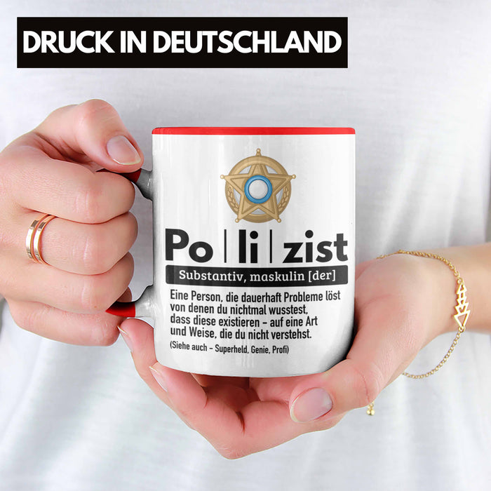 Polizist Tasse Geschenk Lustiger Spruch Definition Bester Polizei Rot Trendation