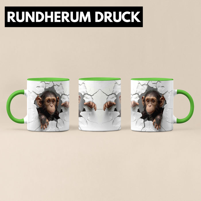 Affen Tasse 3D Chimpansen Kaffee-Becher Geschenkidee Affen-Liebhaber Grün Trendation