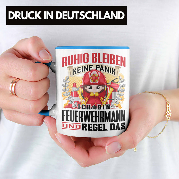 Feuerwehrmann Tasse Geschenk Lustiger Spruch Männer Ruhig Bleiben Feuerwehrmann Geschenkidee Blau Trendation