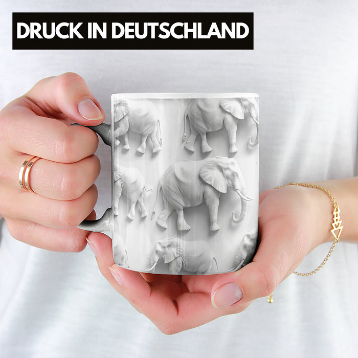 Elefanten 3D Tasse Geschenk Elefanten-Liebhaber Geschenkidee Steine Weiß Trendation