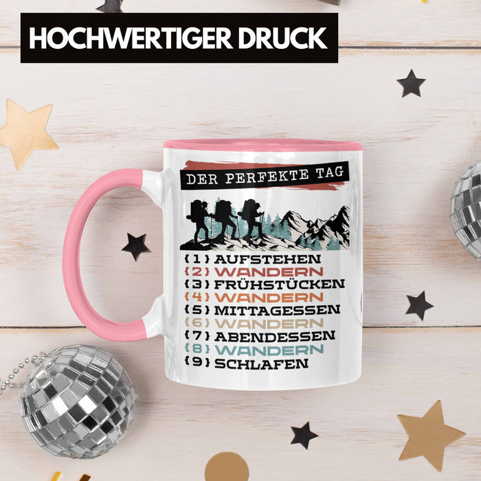 Wandern Tasse Geschenk für Wander-Fans Berge Spruch Der tolle Tag Geschenkidee Lustig Rosa Trendation