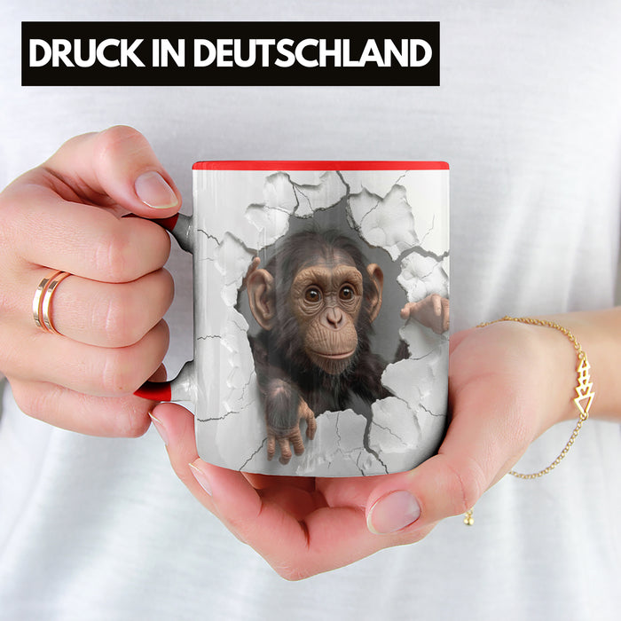 Affen Tasse 3D Chimpansen Kaffee-Becher Geschenkidee Affen-Liebhaber Rot Trendation