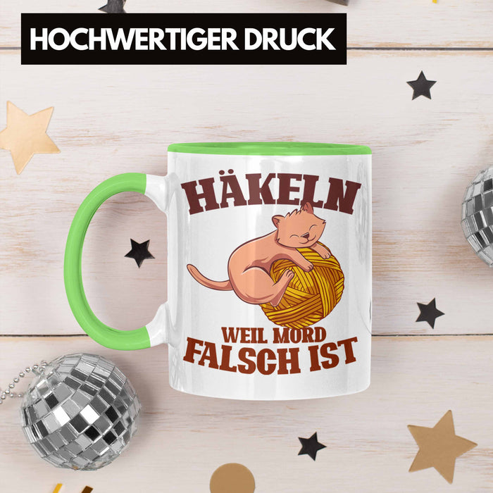 Lustige Strick Häkel-Tasse Geschenk Stricken Häkeln Grün Trendation