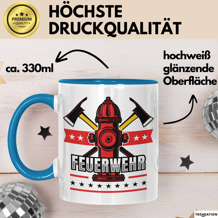 Feuerwehr Tasse Geschenk Für Feuerwehrmann Geschenkidee Hydrant Blau Trendation