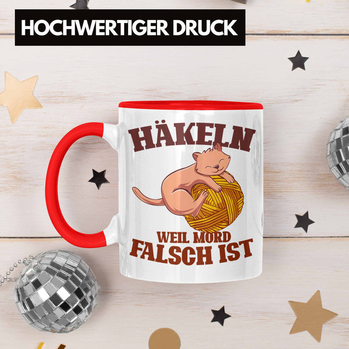 Lustige Strick Häkel-Tasse Geschenk Stricken Häkeln Rot Trendation