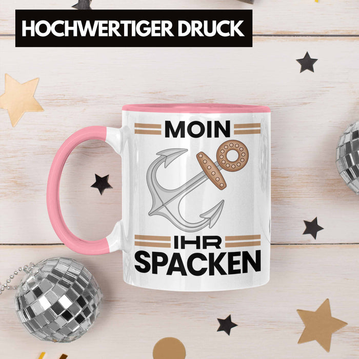 Möwe Anker Tasse Moin Ihr Spacken Norddeutschland Plattdeutsch Geschenkidee für Kapitän Rosa Trendation