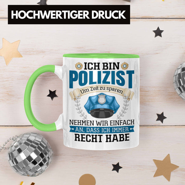 Polizist Tasse Geschenk Lustiger Spruch Männer Bester Polizei Grün Trendation