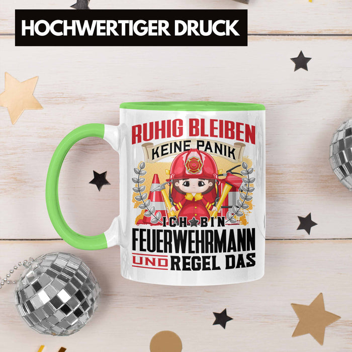 Feuerwehrmann Tasse Geschenk Lustiger Spruch Männer Ruhig Bleiben Feuerwehrmann Geschenkidee Grün Trendation