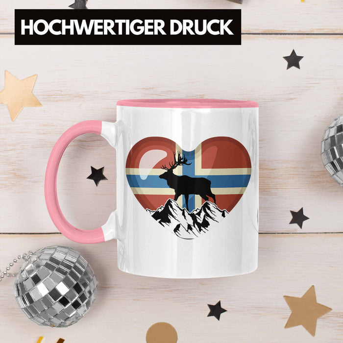 Norwegen Geschenke Tasse Flagge Nordkap Elch Norway Grafik Herz Rosa Trendation
