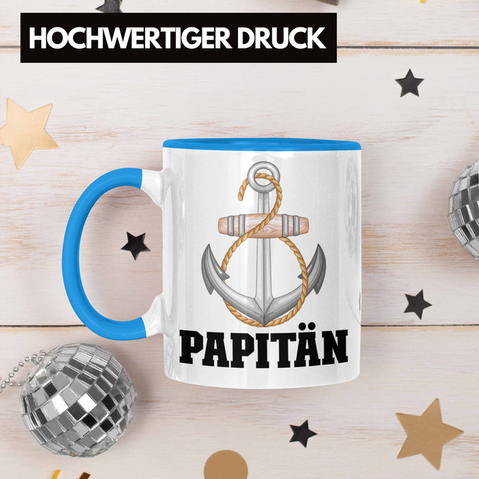 Papitän Tasse Geschenk Vater Kapitän Geschenkidee zum Vatertag Papa Boot Blau Trendation
