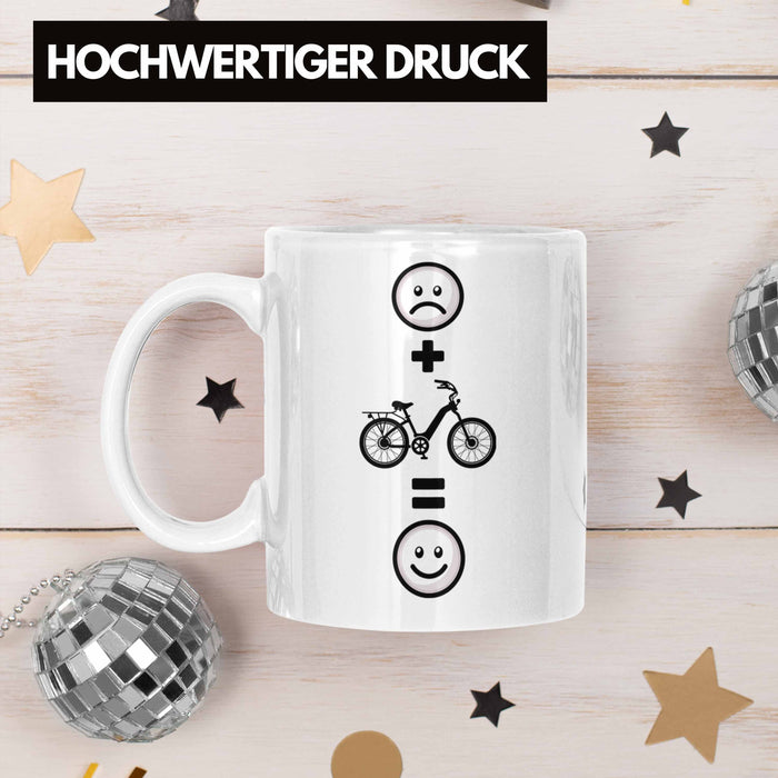 E-bike Tasse Geschenk für E-Bike fahrer Geburtstag Lustige Geschenkidee :( + E-Bike = :) Weiß Trendation