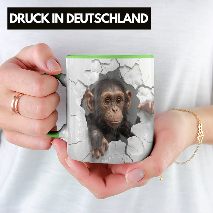 Affen Tasse 3D Chimpansen Kaffee-Becher Geschenkidee Affen-Liebhaber Grün Trendation