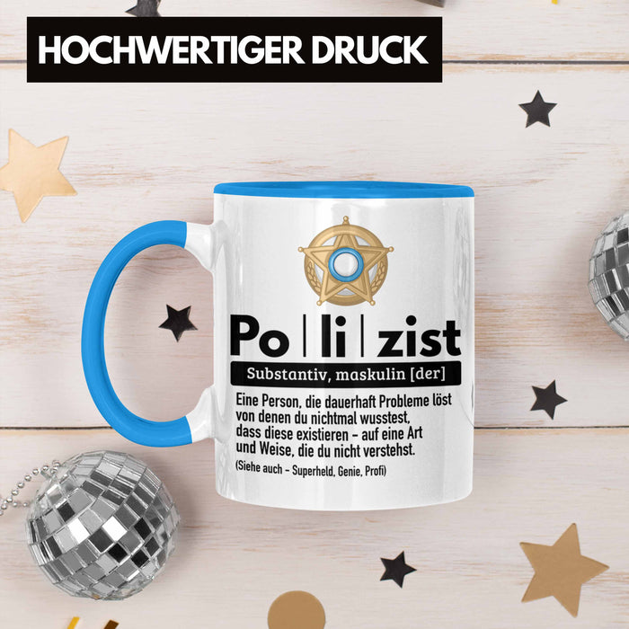 Polizist Tasse Geschenk Lustiger Spruch Definition Bester Polizei Blau Trendation