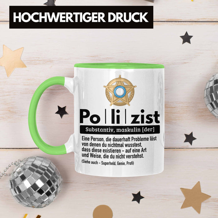 Polizist Tasse Geschenk Lustiger Spruch Definition Bester Polizei Grün Trendation