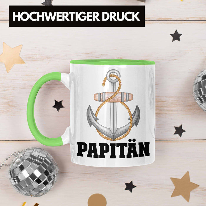 Papitän Tasse Geschenk Vater Kapitän Geschenkidee zum Vatertag Papa Boot Grün Trendation