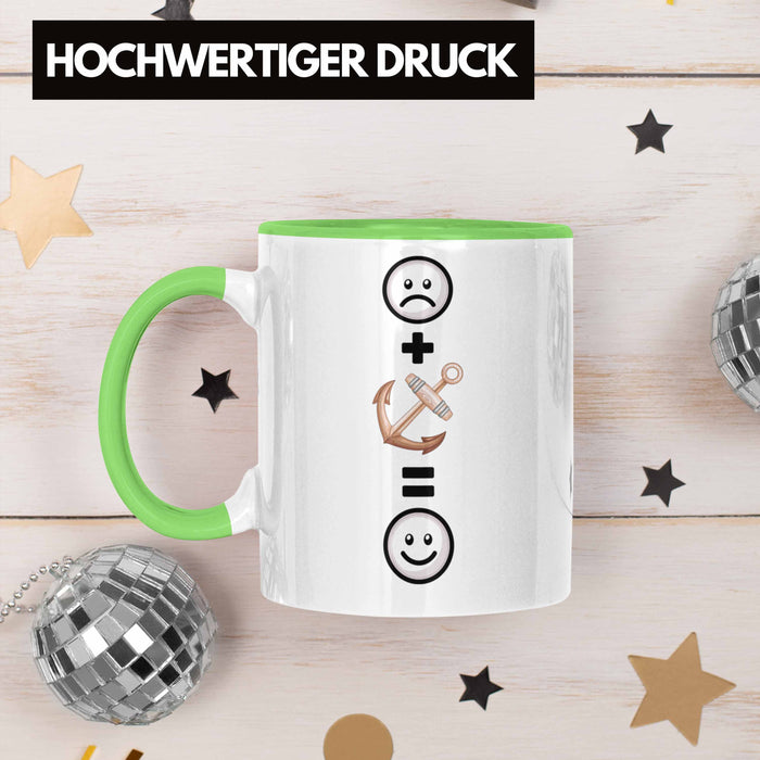 Kapitän Tasse Geschenk für Boots Anker Geburtstag Lustige Geschenkidee :( + Anker = :) Grün Trendation