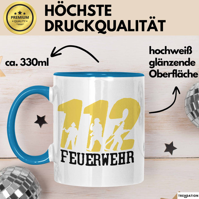 Feuerwehr Tasse Geschenk Für Feuerwehrmann Geschenkidee Hydrant 112 Blau Trendation