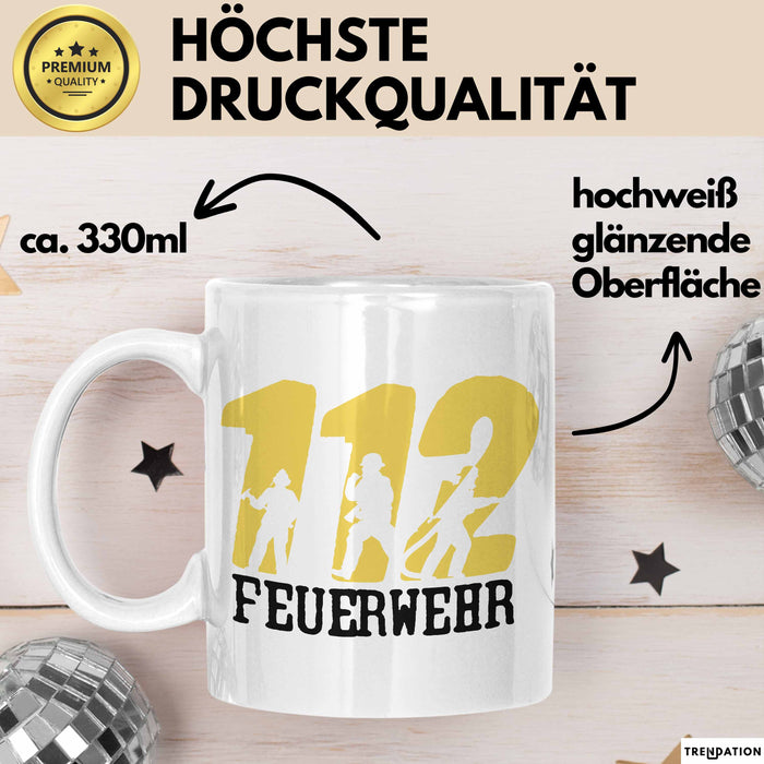 Feuerwehr Tasse Geschenk Für Feuerwehrmann Geschenkidee Hydrant 112 Weiß Trendation