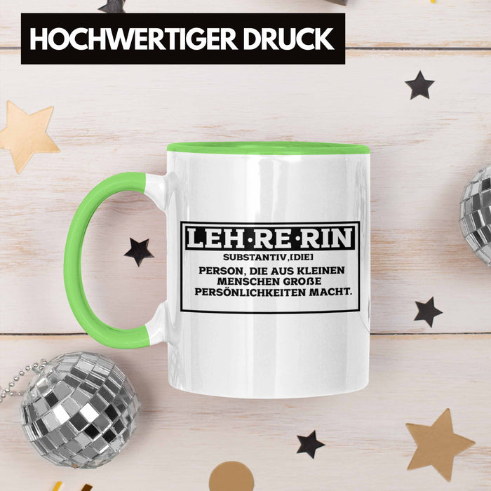 Lehrerin Tasse Abschiedsgeschenk für Lehrerinnen Geschenkidee Abschied Grün Trendation