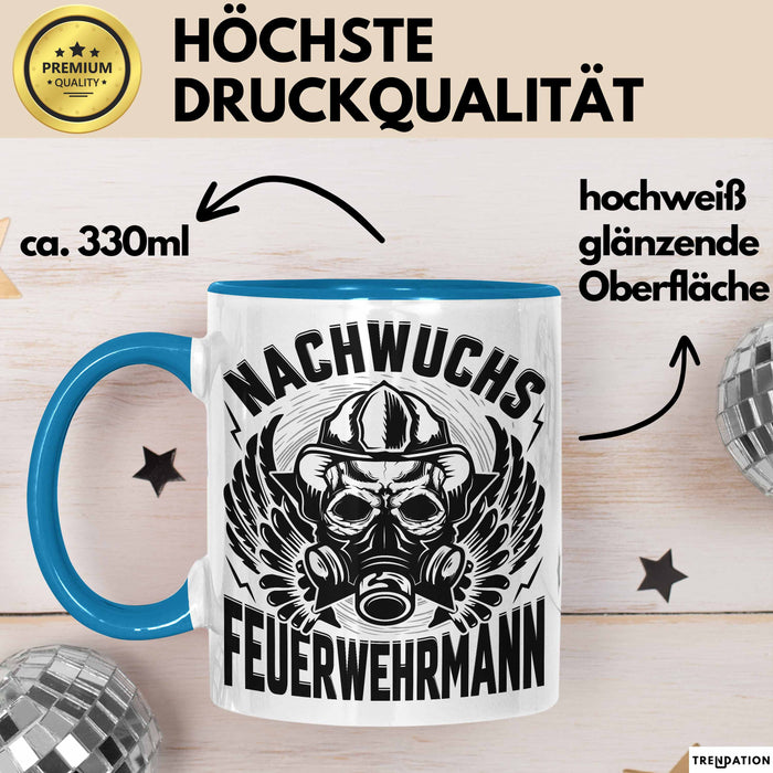 Nachwuchs Feuerwehrmann Tasse Geschenk Jungs Jungen Geschenkidee Freiwillige Feuerwehr Kaffee-Becher Blau Trendation