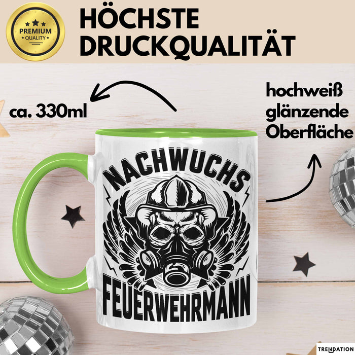 Nachwuchs Feuerwehrmann Tasse Geschenk Jungs Jungen Geschenkidee Freiwillige Feuerwehr Kaffee-Becher Grün Trendation