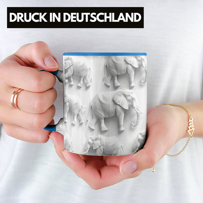 Elefanten 3D Tasse Geschenk Elefanten-Liebhaber Geschenkidee Steine Blau Trendation