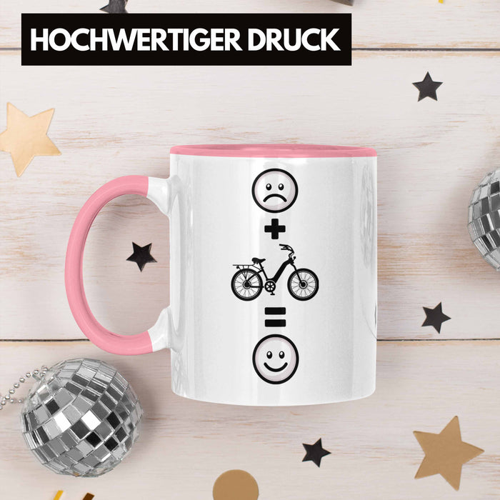E-bike Tasse Geschenk für E-Bike fahrer Geburtstag Lustige Geschenkidee :( + E-Bike = :) Rosa Trendation
